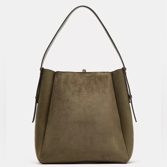 Zara Maxi Bucket Bag with Metal Ring in Sage - Picture 4 of 9